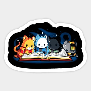 Cute Funny Cats Reading Book At Night Sticker